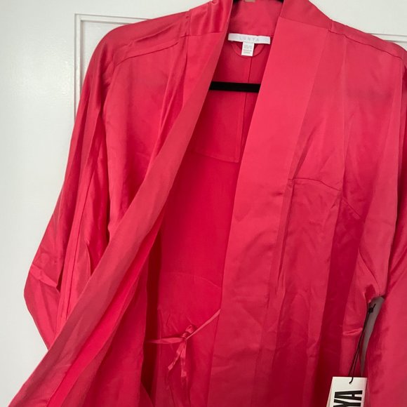 Lunya Washable Silk Robe Energized Pink Medium Self Tie Removable Belt Pockets - Picture 7 of 10